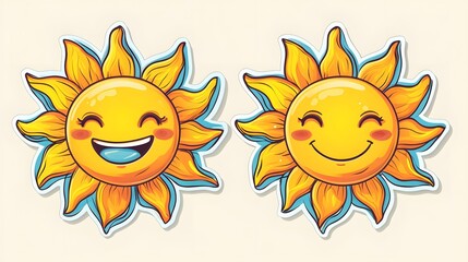  Cute sun with a smile, ideal for stickers and cheerful design elements