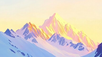 Fototapeta premium Pastel sunrise illuminates snow-capped mountain peaks.