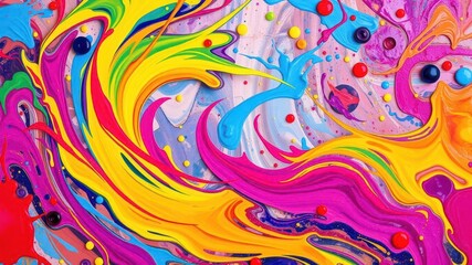 Fototapeta premium Vibrant abstract background with swirls and splashes of colorful paint, bright, texture, decorative