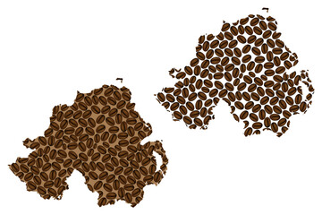 Northern Ireland -  map of coffee bean, Northern Ireland map made of coffee beans,
