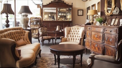 Obraz premium Antique furniture fills a richly decorated room.