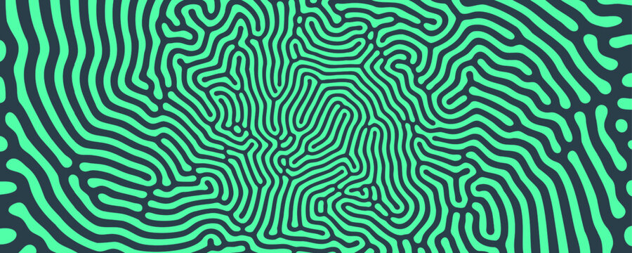 Excited Frantic Turquoise Structure Vector Ultra Wide Crazy Abstract Background. Bold Intricate Lines Acid Trip Concept Visual Abstraction Panoramic Wallpaper. Psychedelic Art Exotic Art Illustration