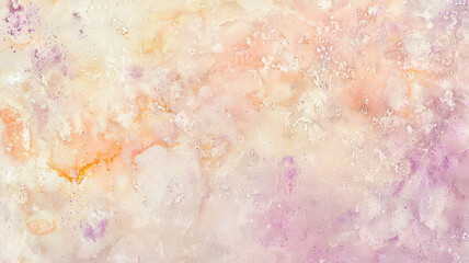 Fototapeta premium A soft pastel watercolor texture blending pink, peach, and lavender tones, with light splatter effects, creating a dreamy and artistic background. 
