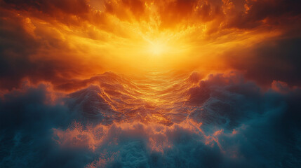 Obraz premium Fields of golden sunlight break over the horizon, illuminating rolling waves at sunrise