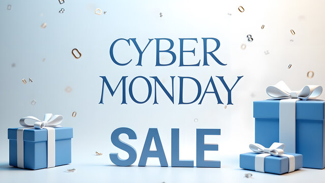 Cyber Monday Sale Banner with Gift Boxes. Concept of online shopping and promotion.