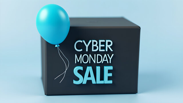 Cyber Monday Sale Sign with Balloon. Concept of Online Shopping, Discount, and Promotion.
