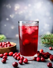 Refreshing cranberry juice with ice, perfect for a winter day.