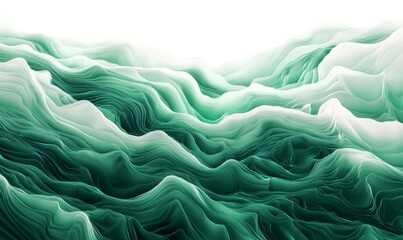Obraz premium Green and White Flow Illustration. Wave Background with Copy-space.