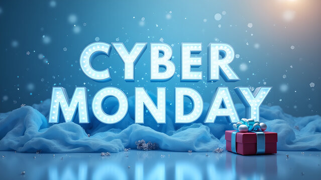 Cyber Monday Sale Banner with Gift Box. Concept of online shopping, discount, and promotion.