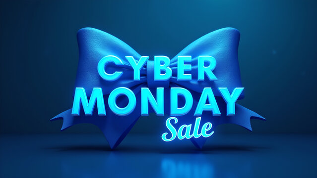 Cyber Monday Sale Promotional Concept with Ribbon and Typography.