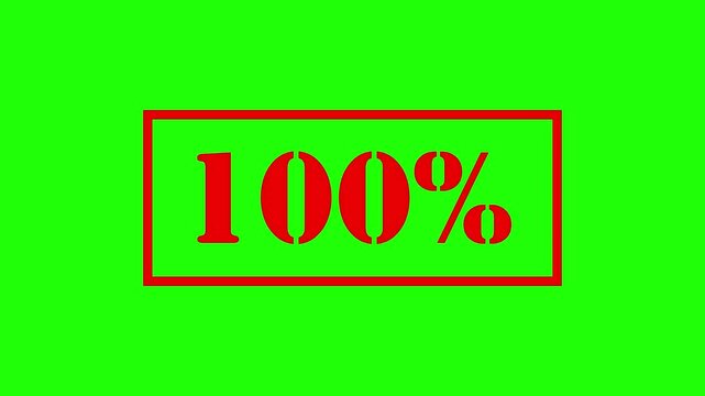 100 percent word seal stamp 4k animation red color  hundred percentage stamp 4k animation with green chroma key background or white background
