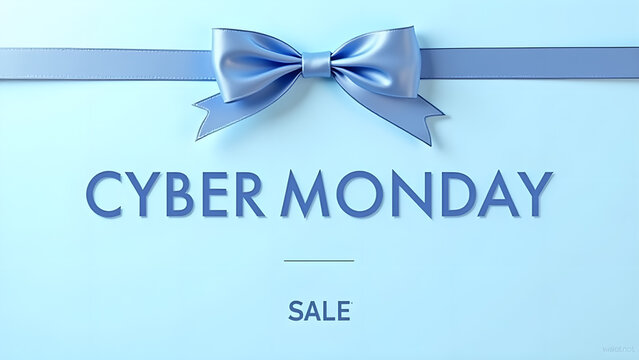 Cyber Monday Sale Banner with Blue Ribbon. Concept of Online Shopping and E commerce.