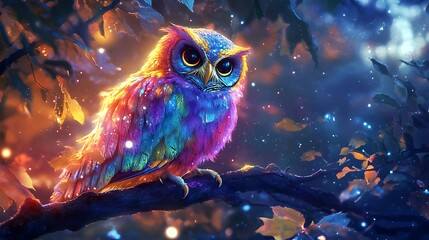 A Vibrant Rainbow Owl Perched on a Branch