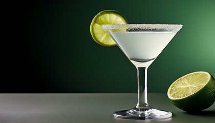 Refreshing lime cocktail in a martini glass, garnished with a lime wedge.