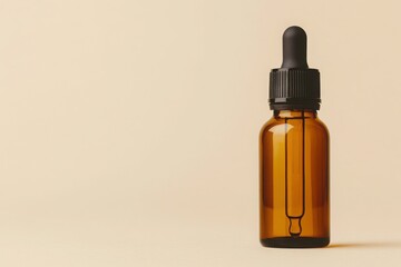 Fototapeta premium An amber glass dropper bottle sits elegantly against a soft background, ideal for oils, tinctures, or herbal extracts.