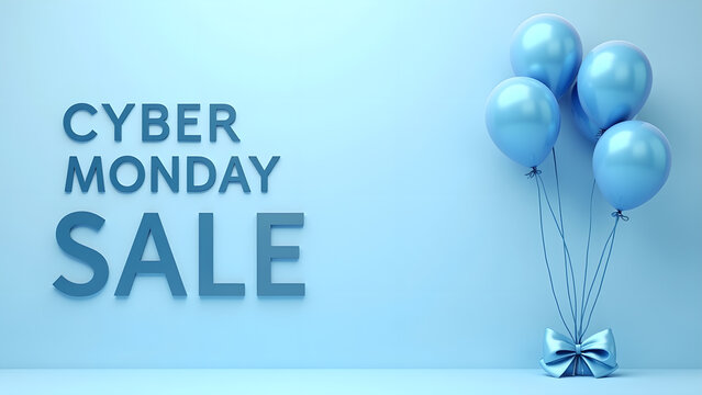 Cyber Monday Sale Text with Balloons. Concept of online shopping and promotion.