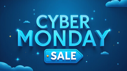 Cyber Monday Sale Banner with Blue Background. Concept of online shopping and e commerce.