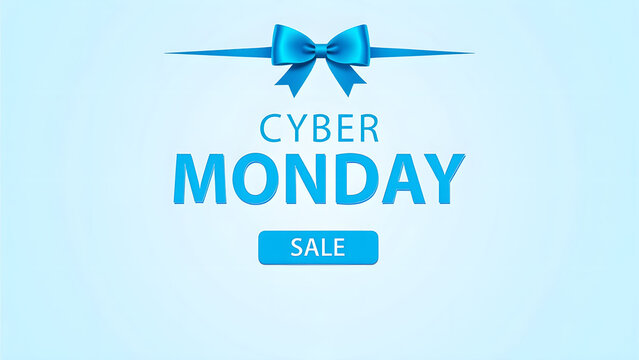 Cyber Monday Sale Banner with Blue Ribbon. Concept of Online Shopping and E commerce.
