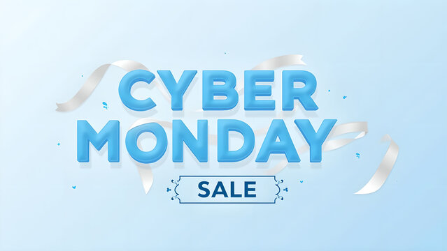 Cyber Monday Sale Banner with Ribbon. Concept of Online Shopping and E commerce.