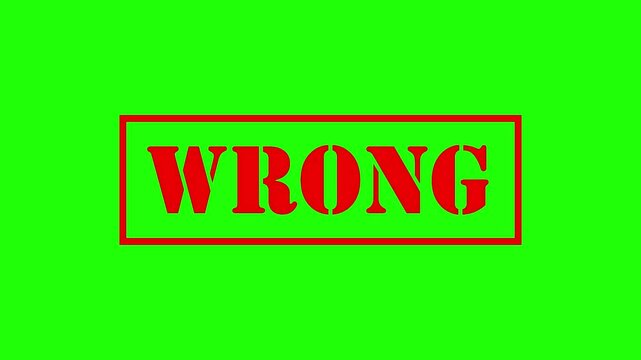 wrong word seal stamp 4k animation red color wrong stamp 4k animation with green chroma key background or white background