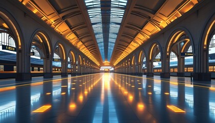 Fototapeta premium interior architectural design of a large and beautiful train station