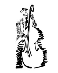 Musician playing jazz on double bass, freestyle abstract vector illustration