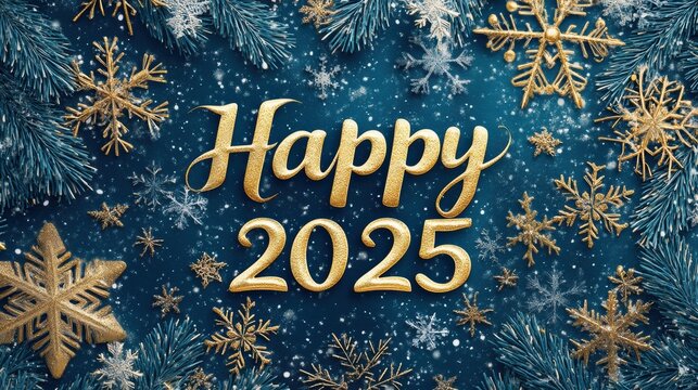 Beautiful gold snowflake pattern celebrating the arrival of 2025 with festive vibes and winter charm