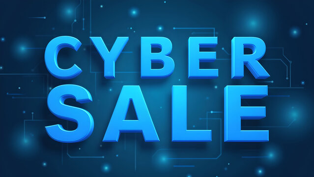 Cyber Sale banner with glowing text. Concept of online shopping, discount, and promotion.