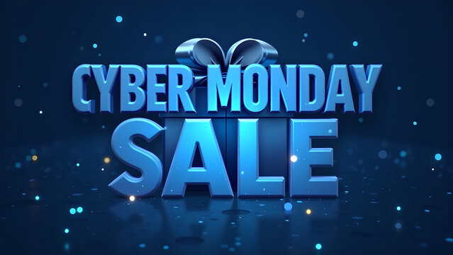 Cyber Monday Sale Promotional 3D Text with Gift Box. Concept of online shopping and discount.