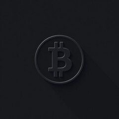 Obraz premium A modern flat design image of a Bitcoin, rendered in intense jet black with deep shadows, utilizing simple two-dimensional shapes