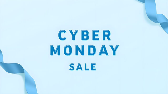 Cyber Monday Sale Banner with Ribbon. Concept of Online Shopping and E commerce.