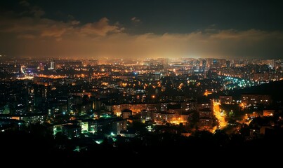 Naklejka premium Dramatic Time-Lapse Photo of the City at Night. High-Tech Business Concept.