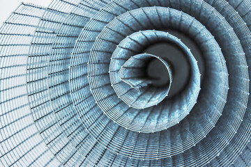 Abstract spiral metal coiled wire mesh with grid pattern, geometric symmetry, modern minimal design...