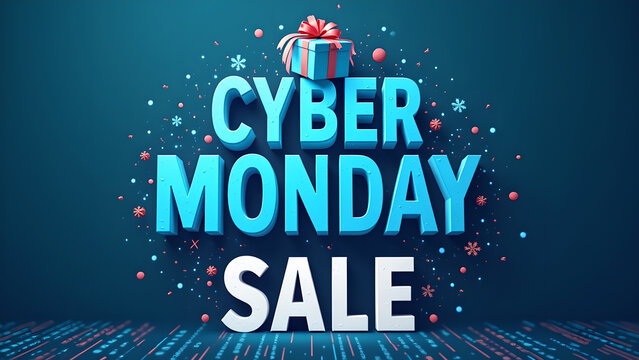 Cyber Monday Sale Banner with Gift Box. Concept of online shopping, discount, and promotion.