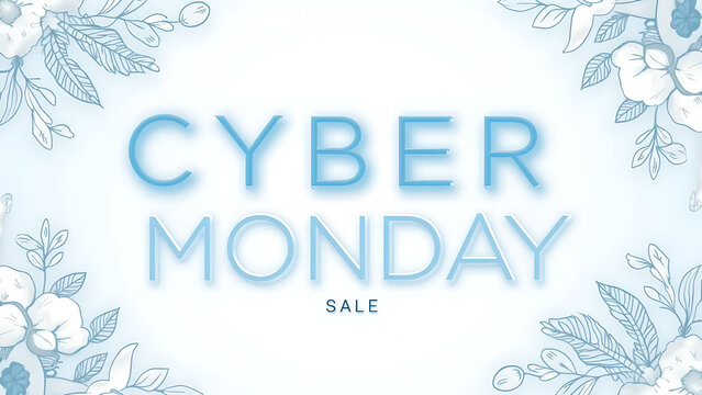 Cyber Monday Sale Banner with Floral Decoration. Concept of online shopping and ecommerce.