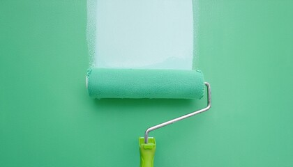Obraz premium Roller applying paint to wall, scene of smooth rolling on wall