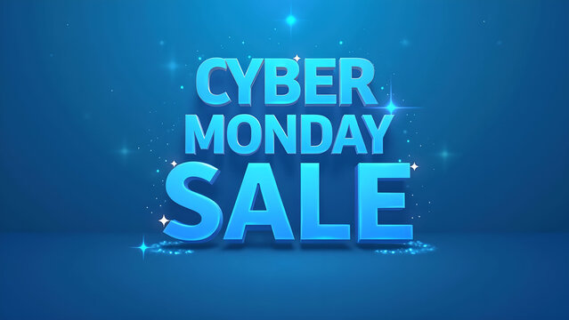 Cyber Monday Sale Blue Text on Blue Background. Concept of Online Shopping and E commerce.