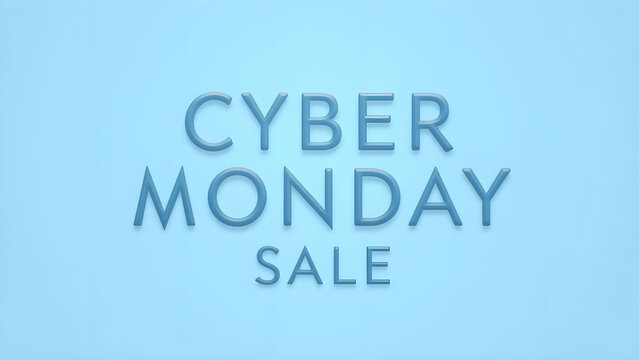 Cyber Monday Sale Text on Blue Background. Concept of Online Shopping and E commerce.