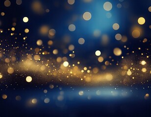 Blauer Hintergrund mit goldenen Partikeln und Bokeh