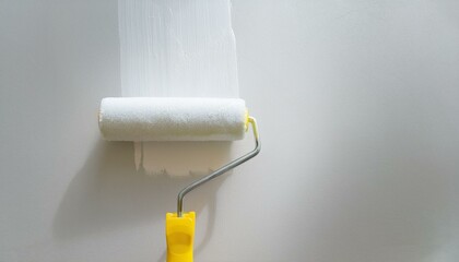 Obraz premium Roller applying paint to wall, scene of smooth rolling on wall