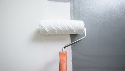 Obraz premium Roller applying paint to wall, scene of smooth rolling on wall