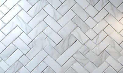Herringbone, Polished Wall background with tiles. Semigloss, tile Wallpaper with White, 3D blocks.