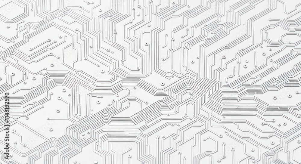 Poster abstract circuit board pattern on white background. complex network of lines, shapes create intricat
