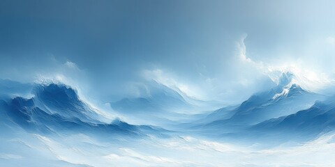 Swirling icy blues and whites create a serene atmosphere reminiscent of a winter wonderland landscape