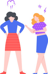 Two women engaging in a heated discussion, with one expressing frustration and anger while the other provocatively gestures, highlighting tension and conflict in their interaction