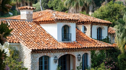 Mediterranean villa with terracotta roof tiles.