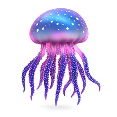 Colorful Jellyfish with Bright Tentacles on White Background
