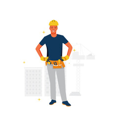 Vector of male construction worker posing confidently with 
professional tools on his waist