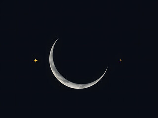 Crescent Moon and Stars Night Sky 