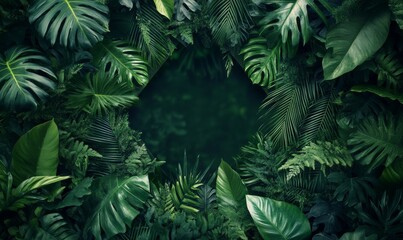 Hexagon Botanical Frame with Palm Plant Border. Green, Contemporary Design with copy-space.